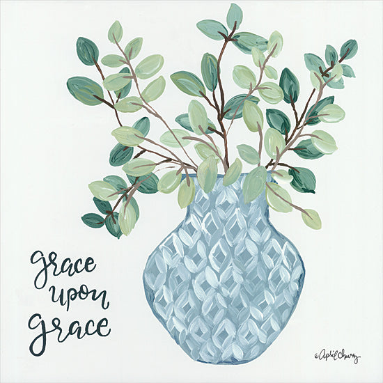 April Chavez AC148 - AC148 - Grace Upon Grace   - 12x12 Signs, Typography, Grace upon Grace, Greenery, Vase from Penny Lane