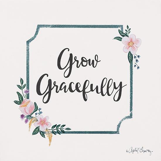 April Chavez AC210 - AC210 - Grow Gracefully - 12x12 Inspirational, Grow Gracefully, Graceful, Flowers, Pink Flowers, Greenery, Framed, Spring from Penny Lane
