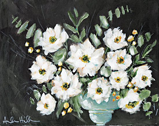 Amanda Hilburn AH103 - AH103 - Fancy Flowers - 16x12 Flowers, White Flowers, Greenery, Bouquet, Vase, Blue Vase, Spring, Spring Flowers, Black Background from Penny Lane