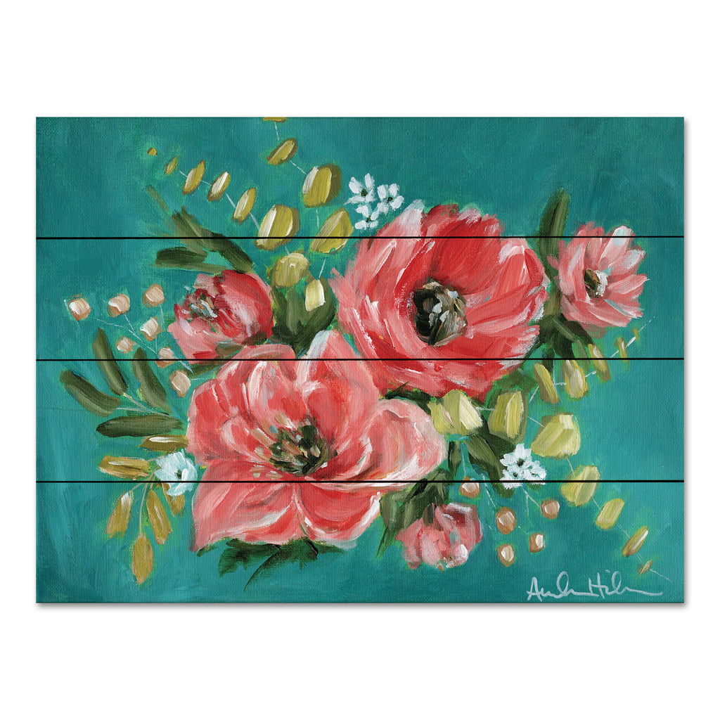 Amanda Hilburn AH114PAL - AH114PAL - Unusual Palette - 16x12 Flowers, Red Flowers, Greenery, Cottage/Country, Blue Background from Penny Lane