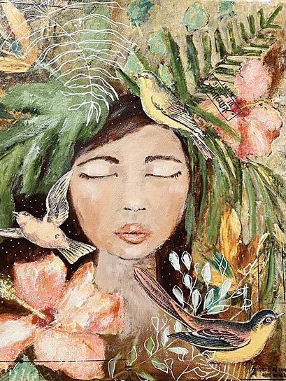 Amanda Hilburn AH120 - AH120 - Maya and the Birds - 12x16 Flowers, Greenery, Birds, Girl, Woman, Whimsical from Penny Lane