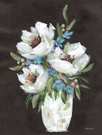 Amanda Hilburn AH159 - AH159 - Tiny Blues - 12x16 Flowers, White Flowers, Blue Flowers, Greenery, White Vase, Bouquet, Brown Background from Penny Lane