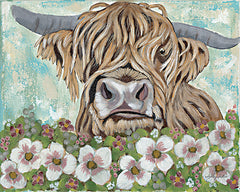 AJ109 - Floral Highland Cow - 16x12