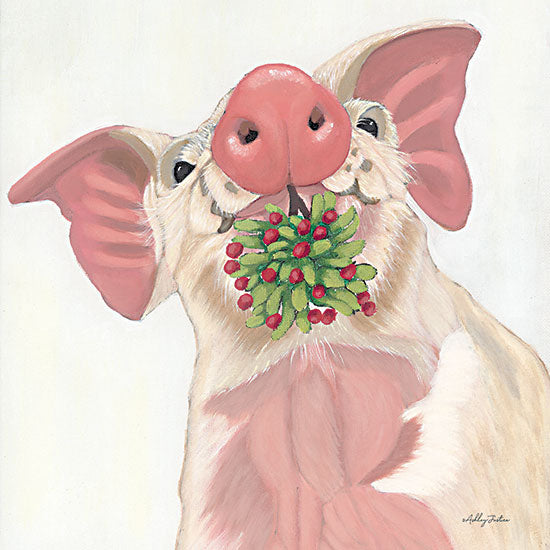 Ashley Justice AJ140 - AJ140 - Christmas Pig - 12x12 Christmas, Holidays, Pig, Mistletoe, Whimsical, Winter from Penny Lane