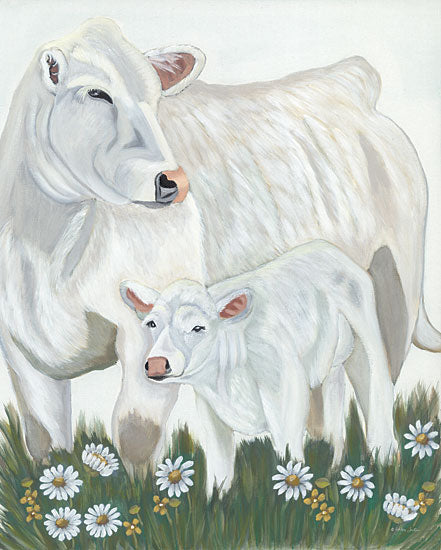 Ashley Justice AJ141 - AJ141 - Morning in the Meadow - 12x16 Cows, Animals, Mother, Calf, Meadow, Daisies, Flowers, Farm Animals from Penny Lane