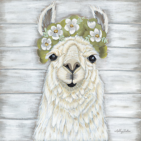 Ashley Justice AJ158 - AJ158 - Leah - 12x12 Alpaca, Whimsical, Flowers, White Flowers, Spring, Floral Crown from Penny Lane