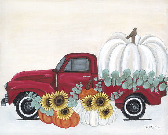 Ashley Justice AJ168 - AJ168 - Fall Delivery - 16x12 Fall, Still Life, Truck, Red Truck, Pumpkins, White Pumpkins, Sunflowers, Eucalyptus, Greenery from Penny Lane