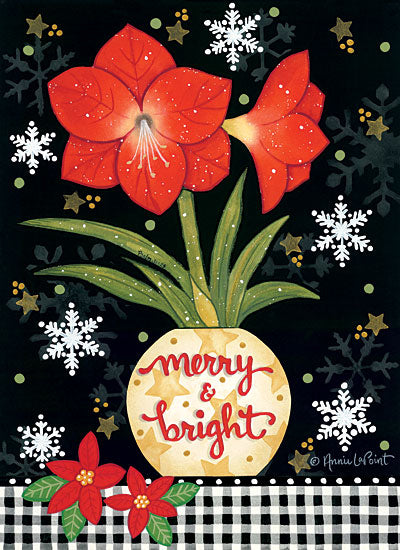 Annie LaPoint ALP1995 - ALP1995 - Merry & Bright Amaryllis - 12x16 Holidays, Christmas, Amaryllis, Flower, Black & White Gingham, Signs from Penny Lane
