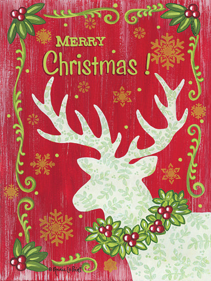 Annie LaPoint ALP2018 - ALP2018 - Merry Christmas Reindeer - 12x16 Holidays, Christmas, Reindeer, Holly, Berries, Merry Christmas from Penny Lane