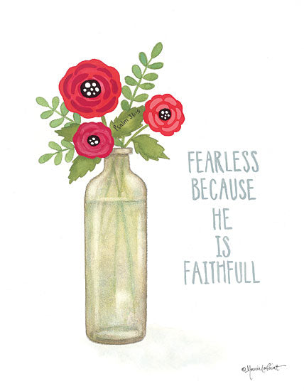 Annie LaPoint ALP2078 - ALP2078 - Red Blossoms - Be Fearless - 12x16 Fearless Because He is Faithful, Bible Verse, Religious, Red Flowers, Flowers, Vase, Bouquet from Penny Lane