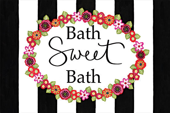 Annie Lapoint ALP2127 - ALP2127 - Bath Sweet Bath - 18x12 Bath, Bathroom, Bath Sweet Bath, Flowers, Wreath, Black & White Striped, Typography, Signs from Penny Lane