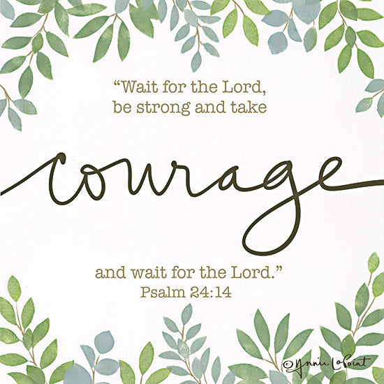 Annie LaPoint ALP2220 - ALP2220 - Courage - 12x12 Religious, Courage, Wait for the Lord, Be Strong and Take Courage, Psalms, Bible Verse, Typography, Signs, Textual Art, Greenery from Penny Lane