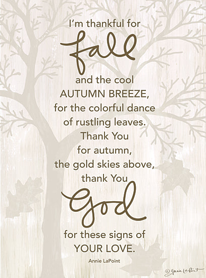 Annie LaPoint ALP2267 - ALP2267 - I'm Thankful for Fall II - 12x16 Fall, Thankful for Fall, Typography, Signs, Textual Art, Tree, Leaves, Religious from Penny Lane