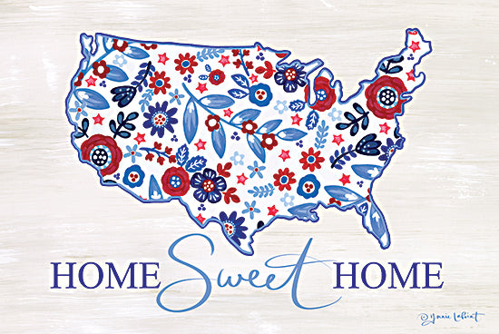 Annie LaPoint ALP2280 - ALP2280 - USA Home Sweet Home - 18x12 Patriotic, America, USA, Flowers, Home Sweet Home, Typography, Signs, Textual Art, Red, White, Blue, Independence Day, Summer from Penny Lane