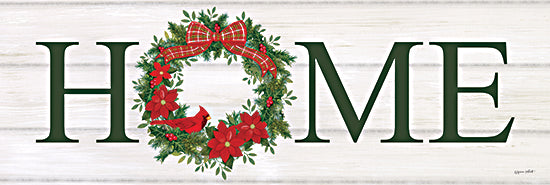 Annie LaPoint ALP2288A - ALP2288A - Home for Christmas - 36x12 Christmas, Holidays, Home, Typography, Signs, Textual Art, Family, Wreath, Greenery, Cardinal, Poinsettias, Christmas Flowers, Cardinal, Bow, Wood Background, Winter from Penny Lane