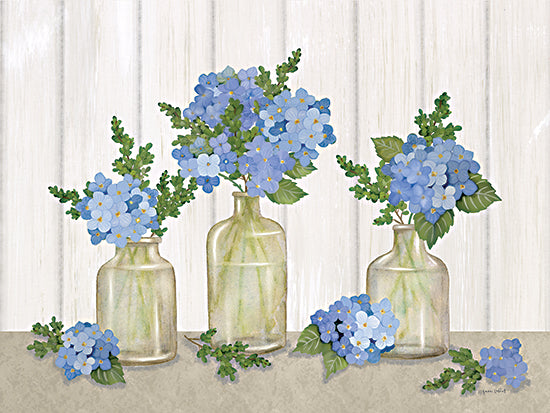 Annie LaPoint ALP2297 - ALP2297 - Hydrangea Bouquets - 16x12 Still Life, Hydrangeas, Blue Hydrangeas, Glass Vases, Bouquets, Greenery, Farmhouse/Country, Spring from Penny Lane