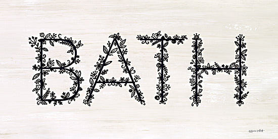 Annie LaPoint ALP2300 - ALP2300 - Bath Sign - 18x9 Bath, Bathroom, Floral Bath, Typography, Signs, Flowers, Black & White, Textual Art from Penny Lane