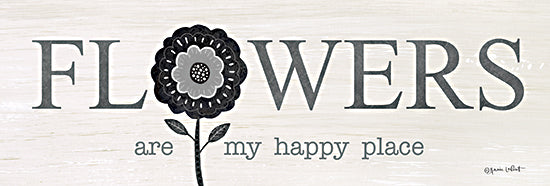 Annie LaPoint ALP2319 - ALP2319 - Flowers are My Happy Place - 18x6 Flowers, Flowers are My Happy Place, Typography, Signs, Textual Art, Black & White from Penny Lane