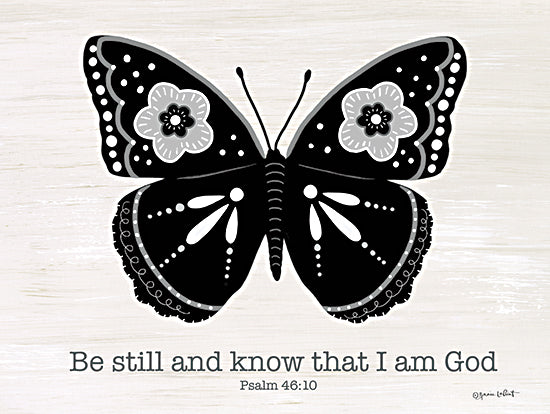 Annie LaPoint ALP2323 - ALP2323 - Be Still Butterfly - 16x12 Butterfly, Religious, Be Still and Know that I am God, Psalm, Bible Verse, Typography, Signs, Textual Art, Flowers, Folk Art, Black & White from Penny Lane