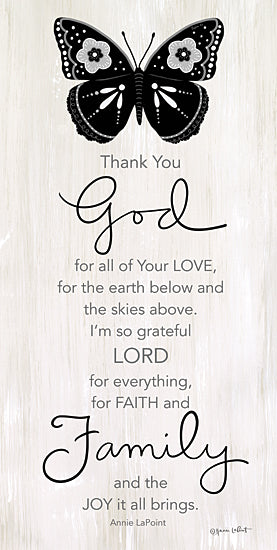 Annie LaPoint ALP2325 - ALP2325 - Thank You God - 9x18 Religious, Prayer, Thank you God, Family, Typography, Signs, Textual Art, Inspirational, Butterfly, Black & White from Penny Lane