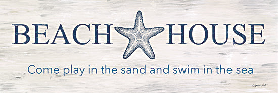 Annie LaPoint ALP2338 - ALP2338 - Beach House - 18x6 Coastal, Beach House, Come Play in the Sand and Swim in the Sea, Typography, Signs, Textual Art, Shells, Summer, Blue & White from Penny Lane