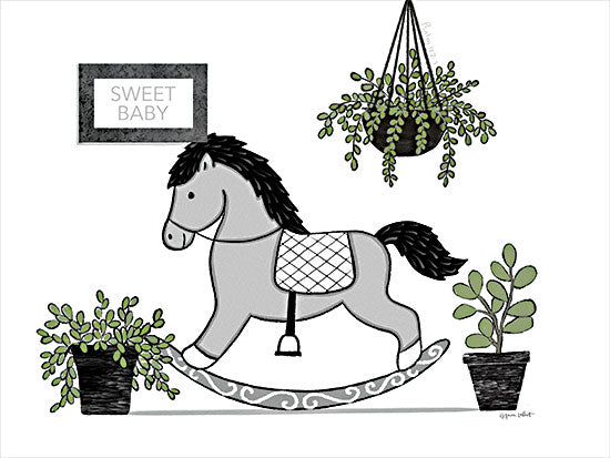 Annie LaPoint ALP2360 - ALP2360 - Baby's Rocking Horse - 16x12 Baby, Baby's Rocking Horse, Plants, Still Life, Green Plants, Potted Plants, Bohemian from Penny Lane