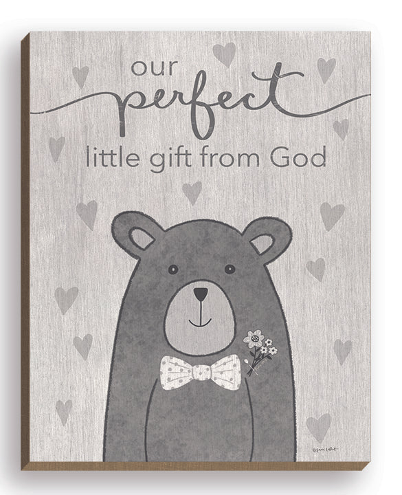 Annie LaPoint ALP2365FW - ALP2365FW - Gift from God - 16x20 Baby, Baby's Room, Bear, Whimsical, Our Perfect Little Gift From God, Typography, Signs, Textual Art, Hearts, Neutral Palette from Penny Lane