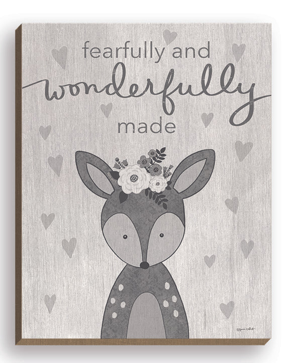 Annie LaPoint ALP2366FW - ALP2366FW - Wonderfully Made - 16x20 Baby, Baby's Room, Deer, Fawn, Whimsical, Fearfully and Wonderfully Made, Typography, Signs, Textual Art, Hearts, Neutral Palette from Penny Lane