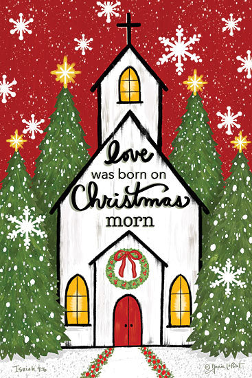 Annie LaPoint ALP2388 - ALP2388 - Christmas Church - 12x18 Christmas, Holidays, Church, Religious, Love was Born on Christmas Morn, Typography, Signs, Textual Art, Christmas Trees, Winter, Snowflakes, Decorative from Penny Lane