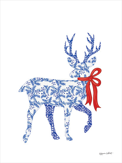 Annie LaPoint ALP2450 - ALP2450 - Blue & White Reindeer I - 12x16 Christmas, Holidays, Reindeer, Bow, Blue & White, Greenery, Animal from Penny Lane