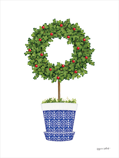 Annie LaPoint ALP2455 - ALP2455 - Blue & White Potted Topiary I - 12x16 Topiary, Potted Topiary, Greenery,  Red Berries, Blue & White Pot, French Country from Penny Lane