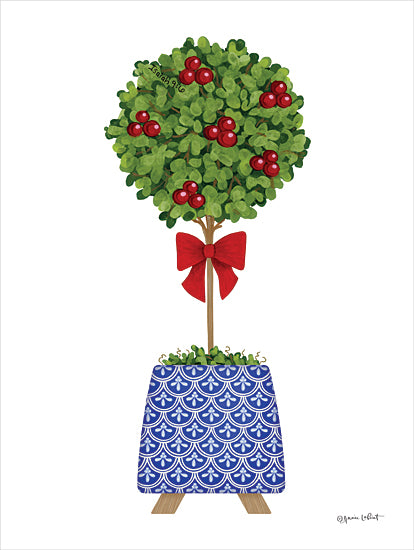 Annie LaPoint ALP2459 - ALP2459 - Christmas Topiary - 12x16 Christmas, Holidays, Topiary, Christmas Tree Topiary, Red Berries, Bow, Blue & White Pot from Penny Lane