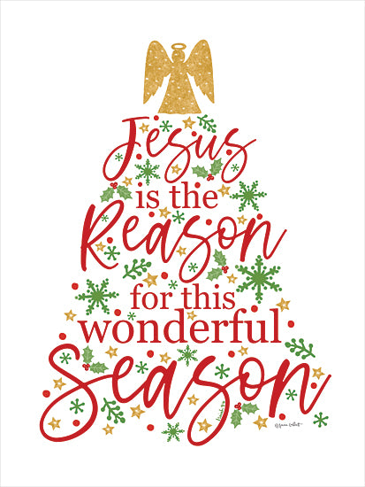 Annie LaPoint ALP2484 - ALP2484 - Jesus is the Reason Tree - 12x16 Christmas, Holidays, Christmas Tree, Angel, Jesus is the Reason for This Wonderful Seasons, Typography, Textual Art, Greenery, Stars from Penny Lane