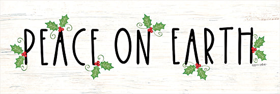 Annie LaPoint ALP2486 - ALP2486 - Holly Peace on Earth - 18x6 Christmas, Holidays, Peace on Earth, Typography, Textual Art, Holly, Berries, Wood Background from Penny Lane