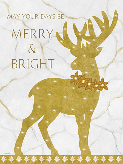 Annie LaPoint ALP2506 - ALP2506 - Merry & Bright Reindeer - 12x16 Christmas, Holidays, May Your Days be Merry & Bright, Typography, Signs, Textual Art, Reindeer, Marble, Lights, Poinsettias, Gold, White, Winter from Penny Lane