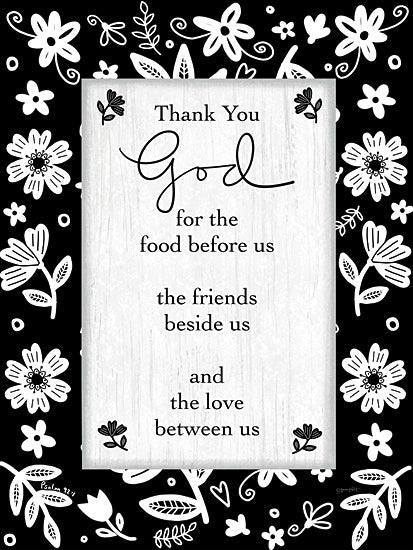 Annie LaPoint ALP2527 - ALP2527 - Thank You Prayer - 12x16 Religious, Kitchen, Thank you God for the Food Before Us, Typography, Signs, Textual Art, Flowers, Black & White from Penny Lane