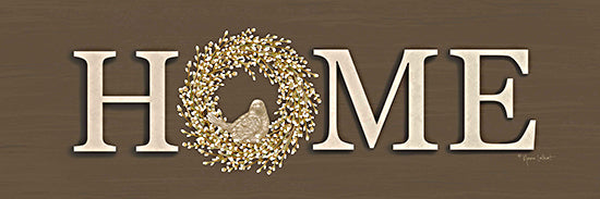 Annie LaPoint ALP2572 - ALP2572 - Pussywillow Home - 18x6 Home, Typography, Signs, Textual Art, Wreath, Bird, Pussywillow Wreath, Brown, Cream from Penny Lane