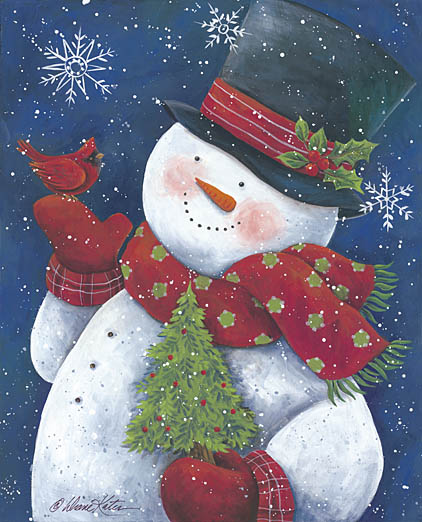 Diane Kater ART1030 - Cheery Snowman with Tree - Snowman, Cardinal, Christmas Tree, Top Hat, Scarf, Mittens from Penny Lane Publishing