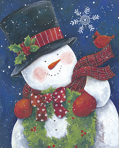 Diane Kater ART1031 - Cheery Snowman with Wreath - Snowman, Cardinal, Wreath, Top Hat, Scarf, Mittens, Holiday from Penny Lane Publishing