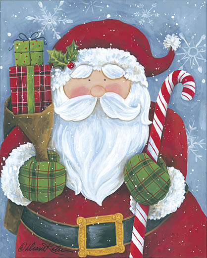 Diane Kater ART1034 - Cheery Santa with Candy Cane - Santa Claus, Candy Cane, Holiday, Presents, Holiday from Penny Lane Publishing