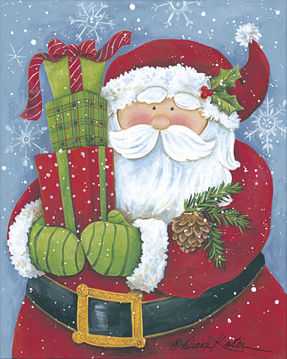 Diane Kater ART1036 - Cheery Santa with Presents - Santa Claus, Presents, Holiday, Cardinals, Holly, Holiday from Penny Lane Publishing