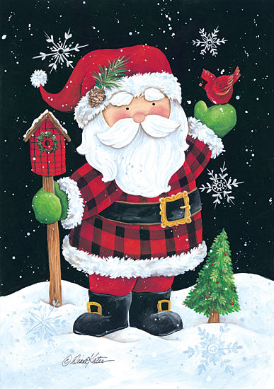 Diane Kater ART1048 - Plaid Santa - Santa, Plaid, Snow, Holiday, Birdhouse, Cardinal from Penny Lane Publishing