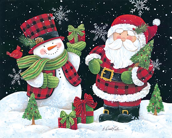 Diane Kater ART1050 - Plaid Snowman and Santa - Santa, Snowman, Plaid, Presents, Cardinals from Penny Lane Publishing