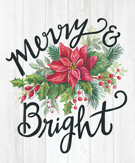 Diane Kater ART1164 - ART1164 - Merry & Bright Swag - 12x16 Signs, Typography, Merry & Bright, Poinsettias, Ivy, Wood Planks from Penny Lane
