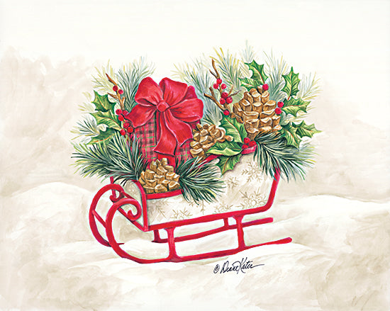 Diane Kater ART1186 - ART1186 - Christmas Lodge Sleigh - 16x12 Sleigh, Holidays, Presents, Winter, Pine Cones, Hollies, Berries, Lodge from Penny Lane