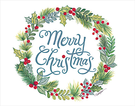 Diane Kater ART1207 - ART1207 - Merry Christmas Wreath - 16x12 Merry Christmas, Wreath, Holidays, Greenery, Berries, Signs from Penny Lane