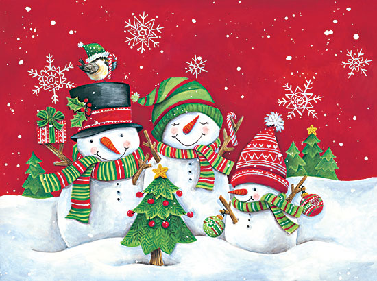 Diane Kater ART1219 - ART1219 - Trio of Snowmen Friends - 16x12 Snowmen, Family, Winter, Holidays, Birds, Christmas Tree from Penny Lane