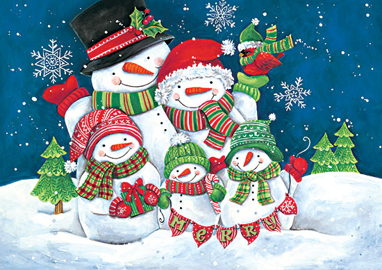 Diane Kater ART1220 - ART1220 - Snowman Family - 16x12 Snowmen, Family, Winter, Holidays, Birds, Christmas Tree from Penny Lane