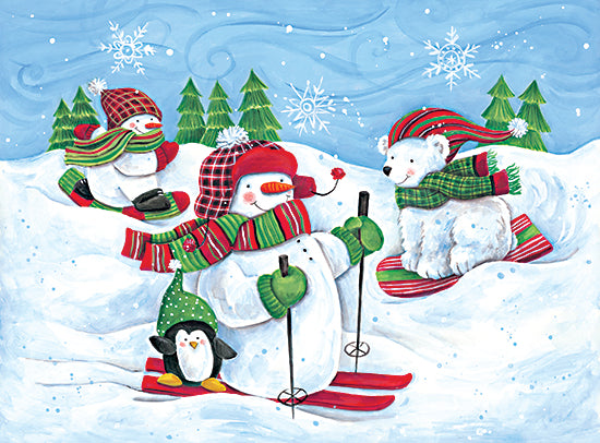 Diane Kater ART1237 - ART1237 - Skiing Snowmen and Animals - 16x12 Snowmen, Skiing, Winter, Whimsical, Bear, Penguin from Penny Lane