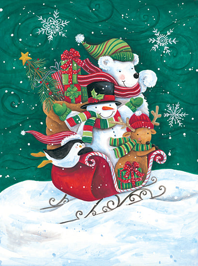 Diane Kater ART1239 - ART1239 - Christmas Friends Sleigh - 12x16 Snowmen, Sleigh, Bear, Penguin, Reindeer, Presents, Santa's Sleigh, Christmas from Penny Lane